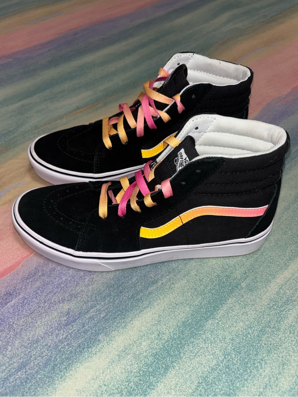 Vans ComfyCush SK8-Hi Black Suede Colorful Laces - JUNIORS 7 / women’s 8.5 - Picture 2 of 10